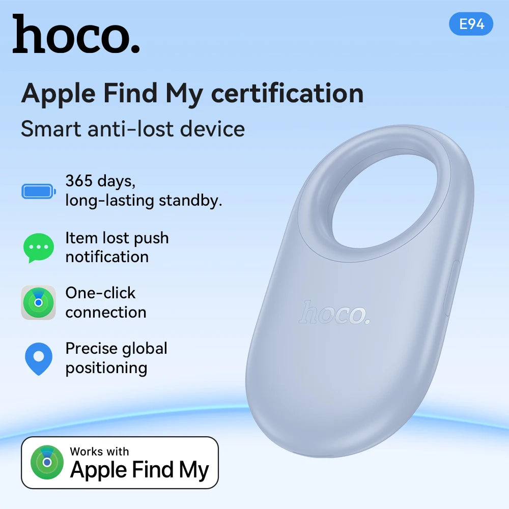 Localizador HOCO E94 color celeste, compatible con la app Buscar de Apple