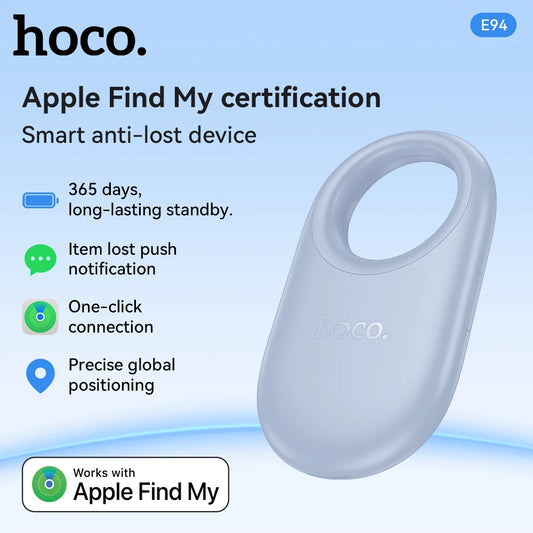 Localizador HOCO E94 color celeste, compatible con la app Buscar de Apple
