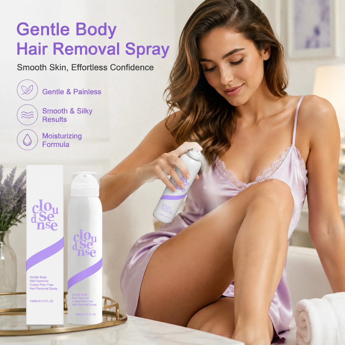 Espuma depilatoria Cloud Sense aplicándose en la pierna